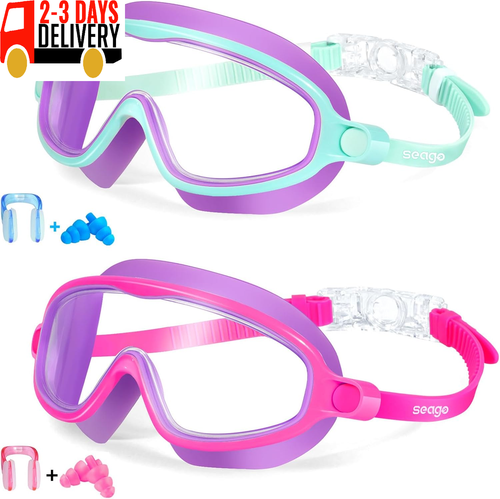 Swim Goggles 2 Pack Anti-Fog Anti-Uv Wide View Swimming Goggles for Kids 3-15 - Picture 12 of 22