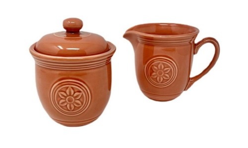 Oneida Petals Sugar Bowl with Lid and Creamer Terra Cotta Color DISCONTINUED