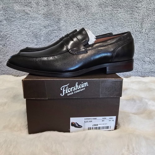 Mocasín Florsheim Sorrento Penny Hombres Talla 10 Nuevo en Caja Nuevo Cuero Negro Oficina Puntera Sin usar, en caja - Imagen 2 de 10