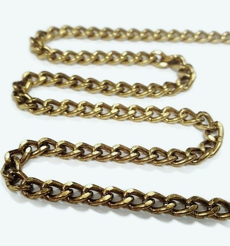 Cadena de bordillo archivada de acero chapada en oro antigua de 3 pies de colección de 4,75 mm - Hecha en EE. UU. M133 - Imagen 1 de 4