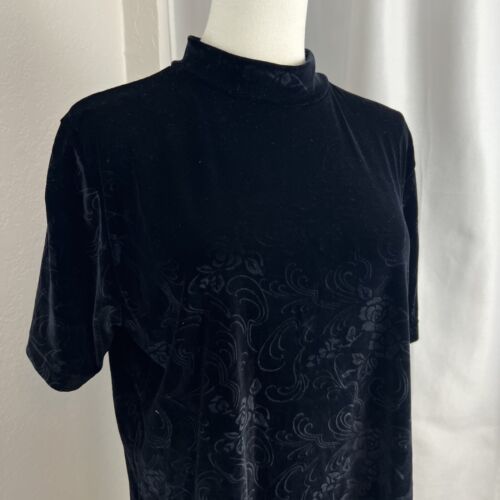 VTG Joan Leslie Top Womens Large P Black Floral Velvet Burnout 90s Whimsigoth - Picture 2 of 11