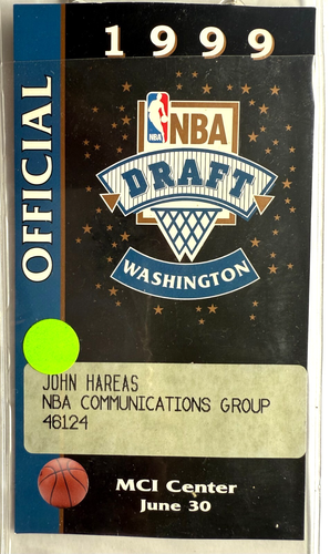 VINTAGE 1999 NBA BASKETBALL DRAFT LOTTERY OFFICIAL MEDIA PRESS PASS JOHN HAREAS - Picture 1 of 3