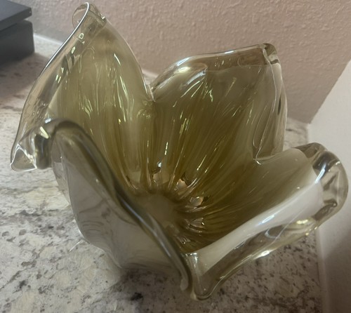 Vintage Lavorazione Arte Murano Bronze Gold Blumenschale Herzstück Kunstglas Italien - Bild 9 von 14