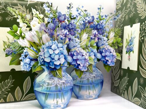 ORIGAMI POP CARDS Elegant Blue Hydrangea 3D Pop Up Flower Bouquet Happy Birthday - Picture 17 of 17