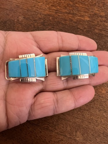 Native American Navajo Blue Turquoise Inlay  Watch Tips Large Wow Nice Zuni # B - Picture 2 of 9