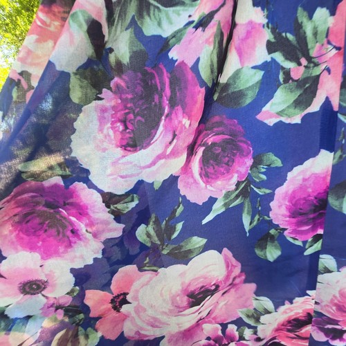 Vintage Ey Boutique Maxi Dress 8 Royal Blue & Pink Floral Taffeta Special Event - Picture 6 of 14