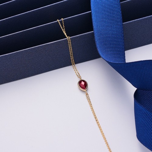 14K Gold Ruby Bracelet, 14K Real Gold Ruby Bracelet, Handmade Oval Ruby Bracelet - Picture 2 of 7