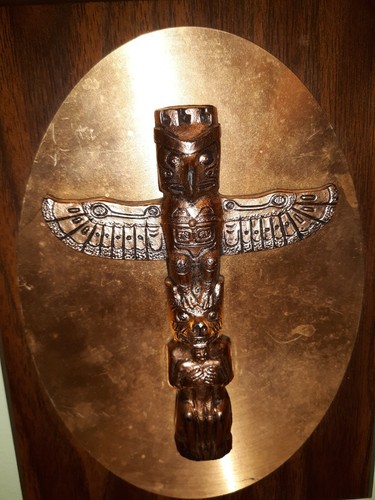 Totem Plaque with Eagle Wolf Man hanging wall art decor Canada Souvenir 7.75" - Picture 4 of 5