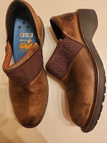 TIMBERLAND Women's PRO436 Riveter Brown Slip On Alloy Toe SD Work Shoes US 10 - Picture 1 of 10