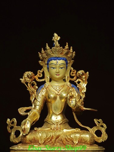 8"Old Tibet Bronze Gilt Painting 7 eyes White Tara Guanyin Kwanyin Buddha Statue - Picture 2 of 9