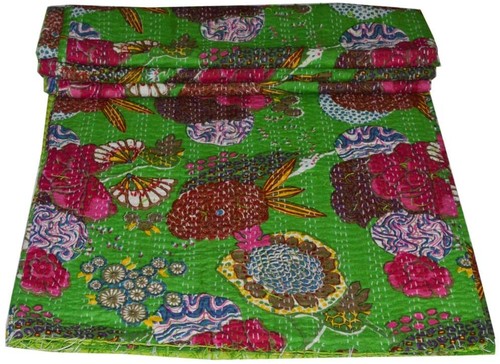 Edredón Kantha de algodón con estampado de frutas 90"x108 pulgadas - Imagen 1 de 5