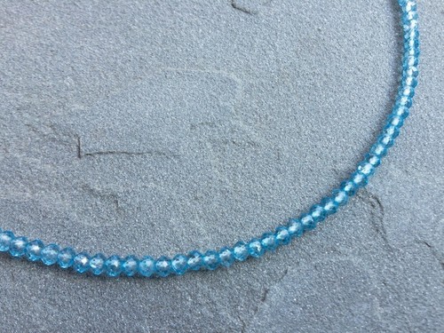 Blue Topaz Faceted Round 2-3MM Gemstone Beads Handmade Necklace For Men's 18" - Picture 3 of 10