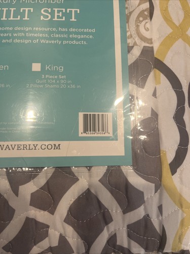 Waverly Traditions Set in Spring 3 Piece Full Queen Quilt Grey and Yellow - Picture 3 of 3