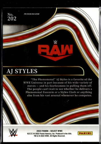 2022 SELECT RED BLUE RINGSIDE #202 AJ STYLES  - Picture 2 of 2