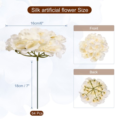 64 Set Silk Hydrangea Flowers Beige Artificial Flowers for Wedding - Picture 2 of 6