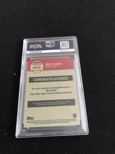 Rod Carew 2022 Topps Chrome Platinum Gold Refractor Auto 19/50 PSA 9 - Picture 2 of 2