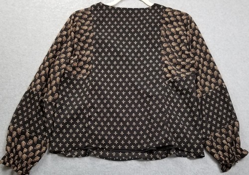 Madewell Top Women’s XXS Black Brown Beige Long Sleeves Brushstroke Paisley Boho - Picture 4 of 11