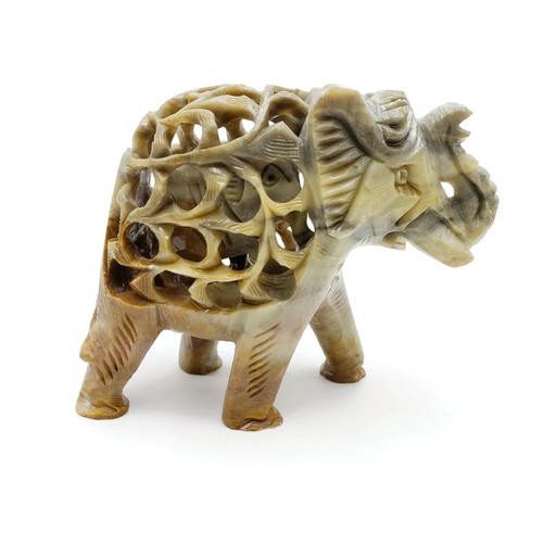 Escultura, banarsi, piedra jabonosa elefante artesanal con bebé en el interior - Imagen 5 de 7