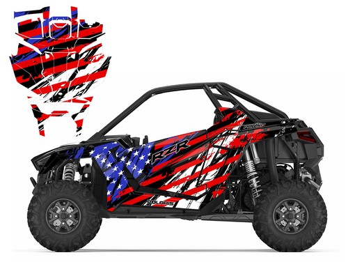 2020-22 Polaris RZR PRO XP graphics decal kit Racing Flag Stripes Red White Blue - Picture 7 of 12