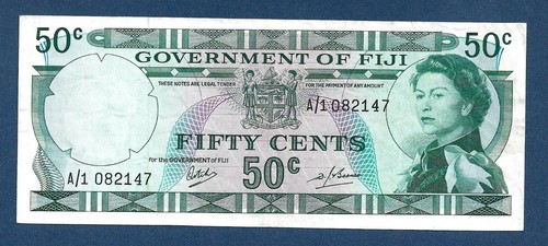 (DN) QEII Goverment of Fiji 50 Cents 1969 P-58 MBC+ VF+ - Picture 1 of 2