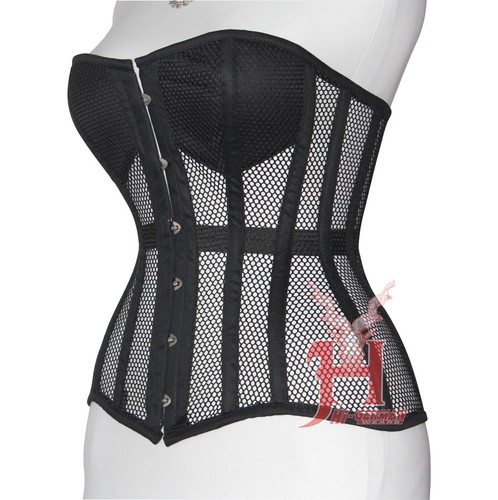 Heavy Duty Steel Boned Over Bust Waist Trainer Black Mesh Extreme Corset - Picture 2 of 5