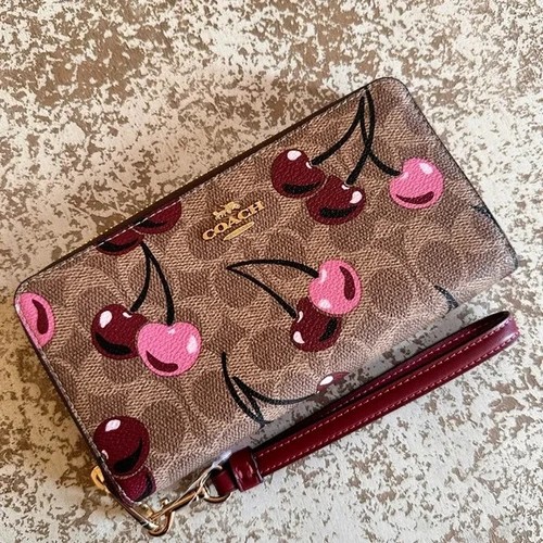 Coach Cherry Print Mollie Tote Signature Canvas Brown Handbag/Wallet Option NWT - Foto 8 di 35