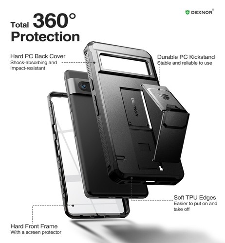 Dexnor Case for Google Pixel 6 7 8 Pro 6A 7A & Screen Protector Kickstand Cover - Picture 6 of 127
