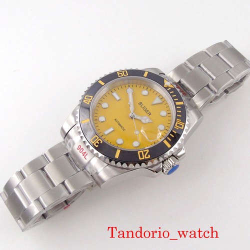 40mm Bliger Yellow Dial Sapphire Crystal Luminous Japan NH35 Automatic Men Watch - Picture 10 of 18