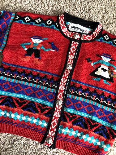 Vintage Obermeyer Button Up Sweater Kids Size 7 Alpine Silver Button Acrylic - Picture 3 of 8