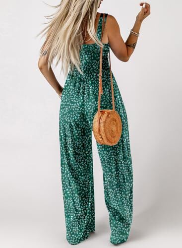 Womens Overalls Green Jumpsuits for Women Casual Loose Fit Solid Color Wide L... - Picture 3 of 4
