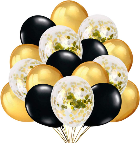 Silvester Deko 50 Luftballons Gold Schwarz Mit Gold Konfetti Ballons Für Deko Pa - Bild 1 von 12