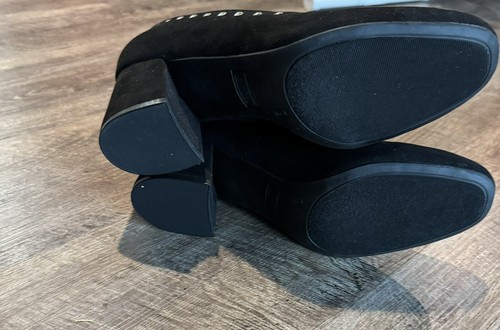 Zapatos de salón de tacón ancho de gamuza sintética negros estilo simple para mujer talla 9 medianos - Imagen 4 de 5