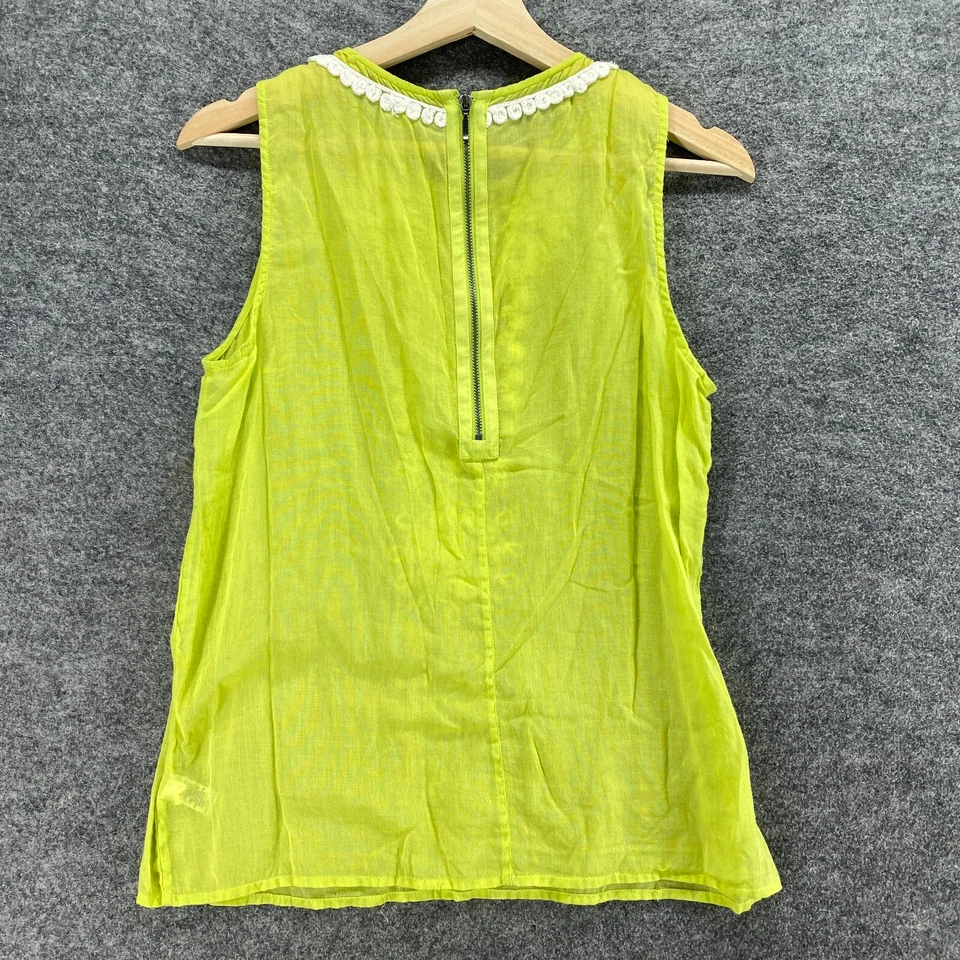 Banana Republic Blouse Women 2 Green Geometric Crochet Zipper Cotton Sleeveless - Image 2 of 4