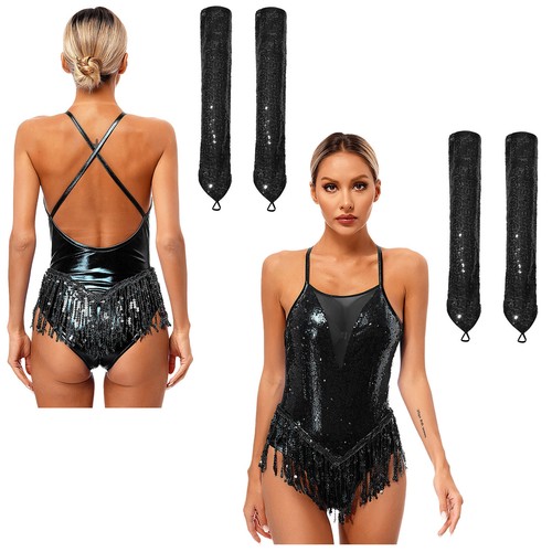 Damen Trikot Fransen Outfit Pailletten Body Performance Latein Ball Cha-Cha - Bild 7 von 49