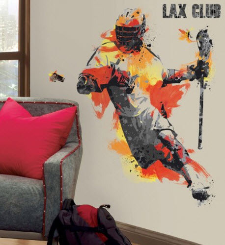 LACROSSE PLAYER wall stickers MURAL 9 decals 37" men's boy's sports decor - Afbeelding 1 van 3