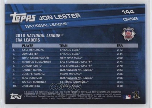 2017 Topps Chrome Sapphire Edition League Leaders /250 Jon Lester #144 - Picture 2 of 3