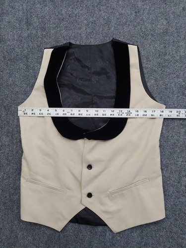 Hugo Boss Tuxedo Vest Mens Small Beige Black Velvet Trim Adjustable Back Logo - Picture 8 of 12