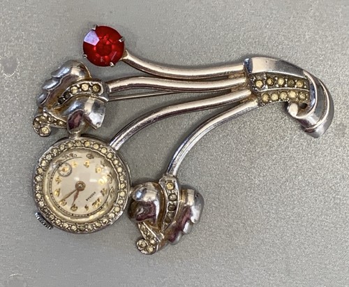 HARMAN Art Deco antike Rubin Strass Paste Ansteckuhr Brosche funktioniert nicht - Bild 1 von 13