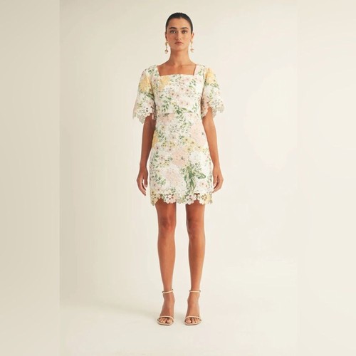 Mini Vestido Arose Studio Deanna Manga Corta Cuello Cuadrado Primavera Floral Pequeño Nuevo sin Etiquetas - Imagen 2 de 10