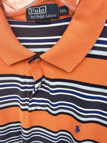Polo Ralph Lauren Naranja Azul Marino Rayas Piqué Tejido Polo Hombre’s XXL - Imagen 1 de 3