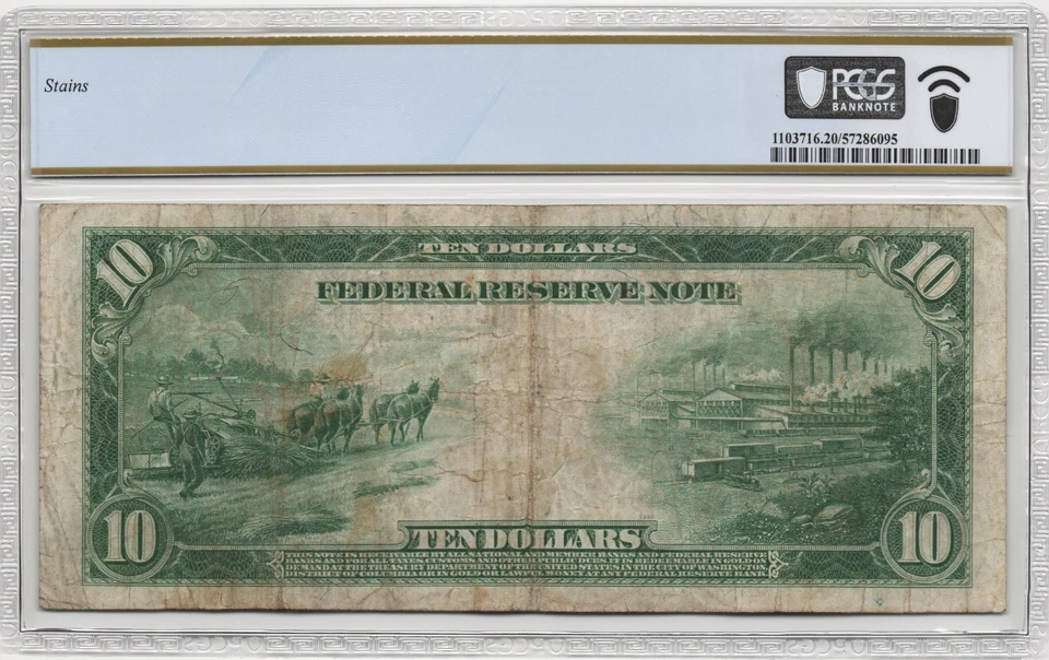 Fr.915A 1914 Philadelphia $10 Federal Reserve Note PCGS VF 20 Comment - Image 2 of 2