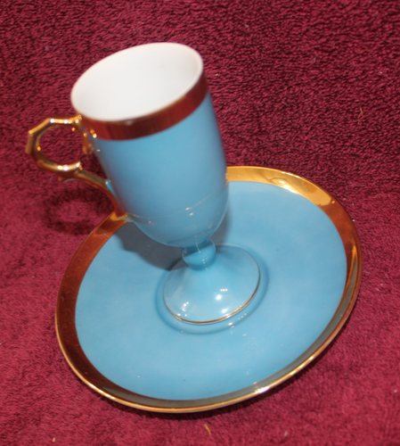 Lefton China Hand Painted Blue & Gold Demitasse Pedestal Cup & Saucer - Picture 1 of 4