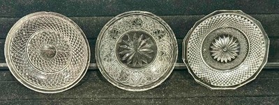 Lot of 3 Antique Flint Glass Cup Plates, LR - 390A + LR 391 + Unknown, c. 1850