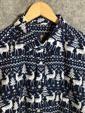 Simon Banks Shirt Mens Large 15.5 Blue Reindeer Nordic Winter Holiday Christmas