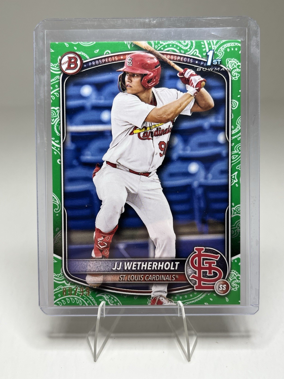 2025 Bowman Prospect- JJ Wetherholt Green Pattern Parallel /99 1st Bowman