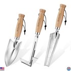 3-Pc Garden Tool Set with Wood Handles - Trowel, Weeder, Weed Puller
