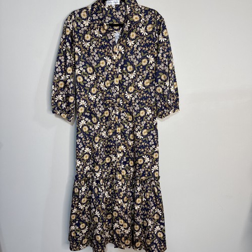 Cara Cara Hutton Dress in Millerfleur Evening Blue Yellow Floral Midi Size M - Picture 11 of 18