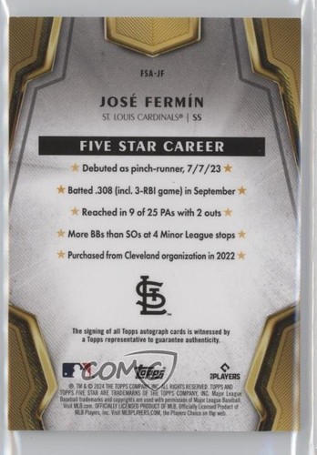 2024 Topps Five Star Auto Jose Fermin José Fermín #FSA-JF Rookie Auto RC - Picture 2 of 6