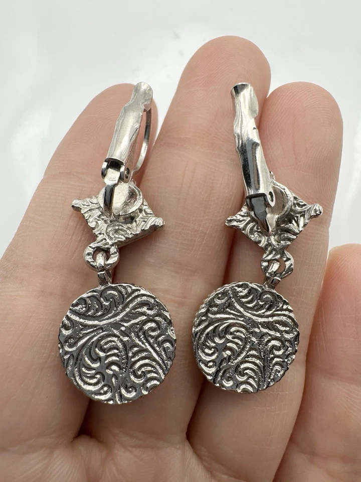 Pendientes colgantes de latón y plata 1928 con palanca trasera Foto 3 de 4