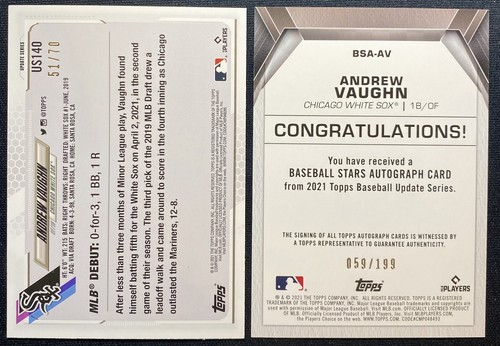 Lot(2) 2021 Topps Update Andrew Vaughn Rookie! Black Debut /70! Black Auto /199! - Bild 2 von 3